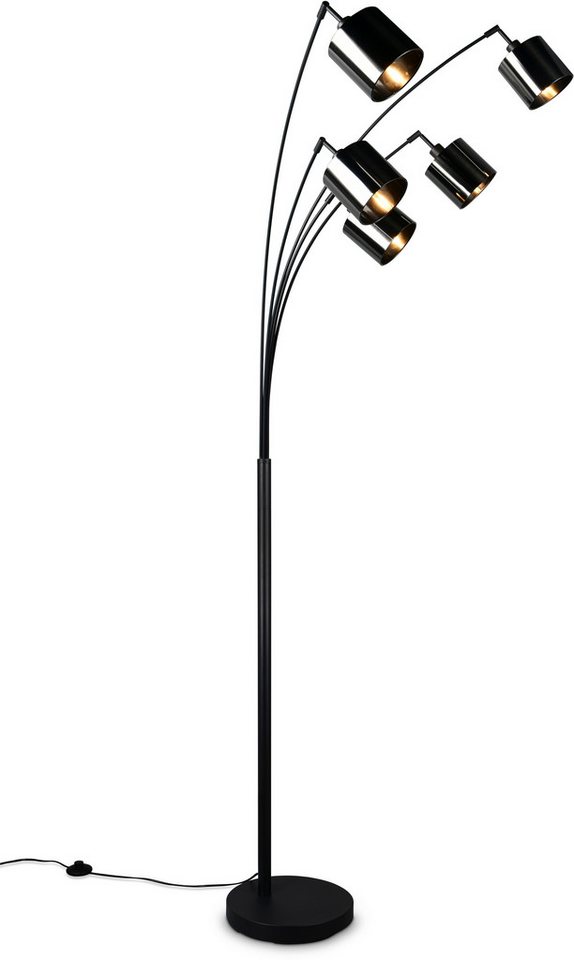 Reality Leuchten Stehlampe JASON, Stehleuchte 5-flammig exkl 5x E14 max 10W, Höhe 200cm 72cm tief, Ein-/Ausschalter, Leuchtmittel wechselbar, warmweiß - kaltweiß, Bogenleuchte Metall schwarz, Lampenschirme rauchgrau, Fußschalter Bild 4