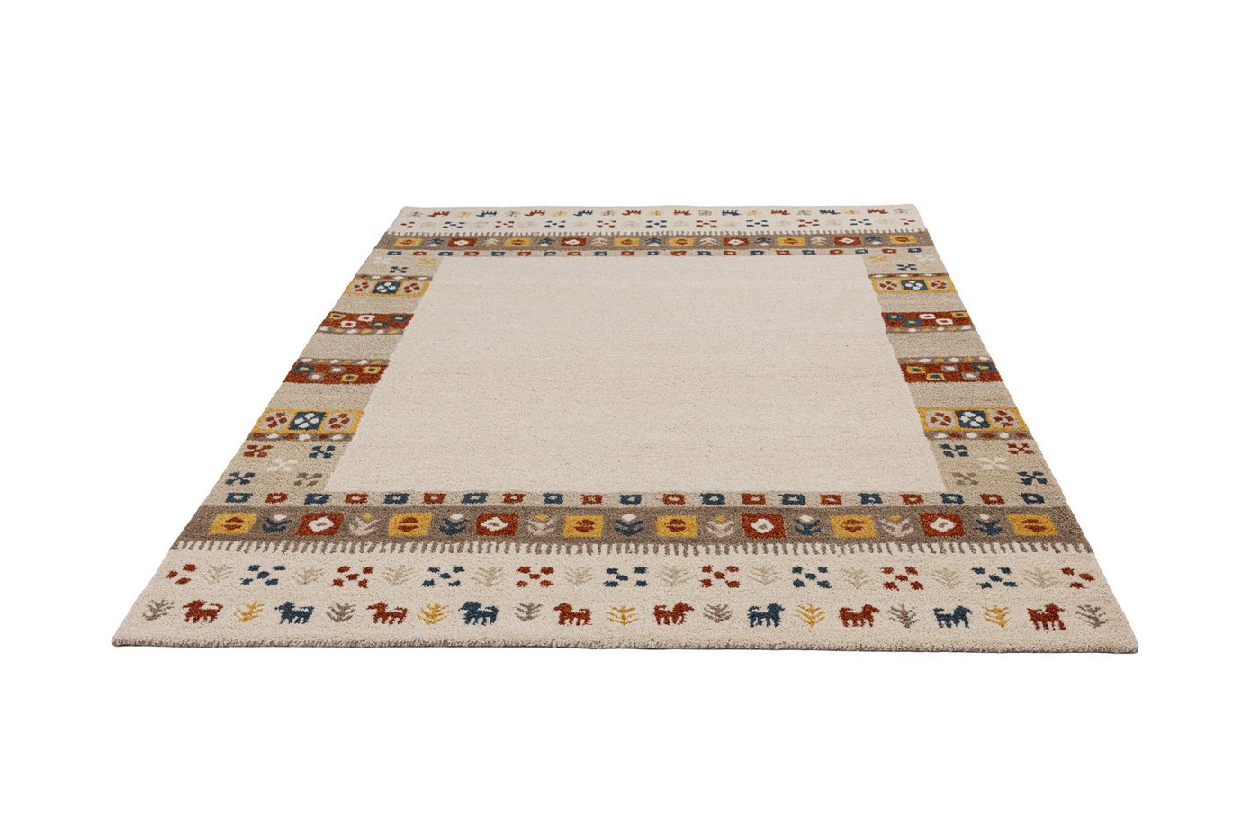 THEKO Wollteppich Gabbeh Rahmen, reine Wolle, Handgefertigt, mit Bordüre, rechteckig, Höhe: 14 mm, Tiermotiv, Wohnzimmer, Schlafzimmer, Esszimmer Bild 4