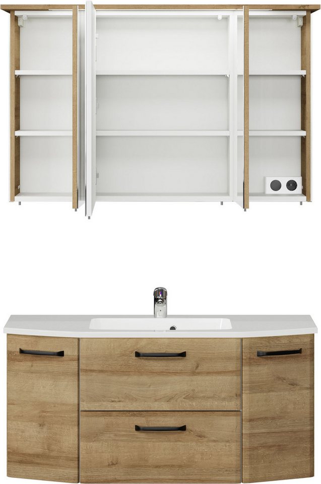 Saphir Badmöbel-Set Quickset 318, mit Türdämpfer, (3-St), Badezimmer-Set mit Mineralmarmorwaschtisch und Spiegelschrank