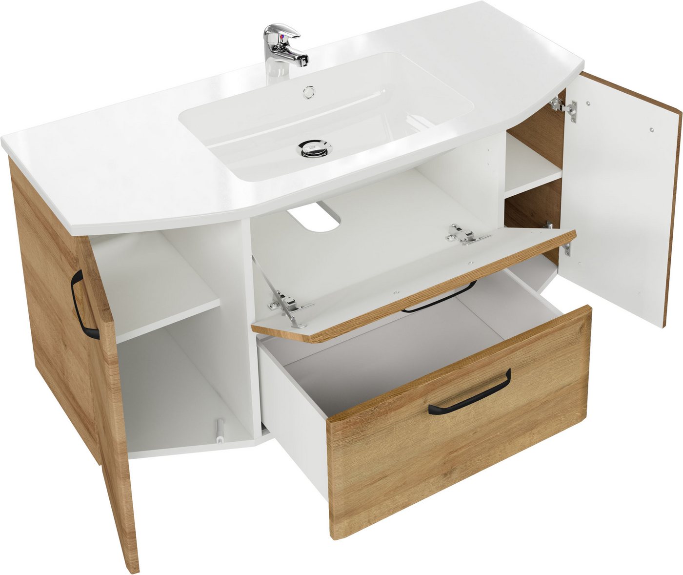 Saphir Badmöbel-Set Quickset 318, mit Türdämpfer, (3-St), Badezimmer-Set mit Mineralmarmorwaschtisch und Spiegelschrank Bild 3