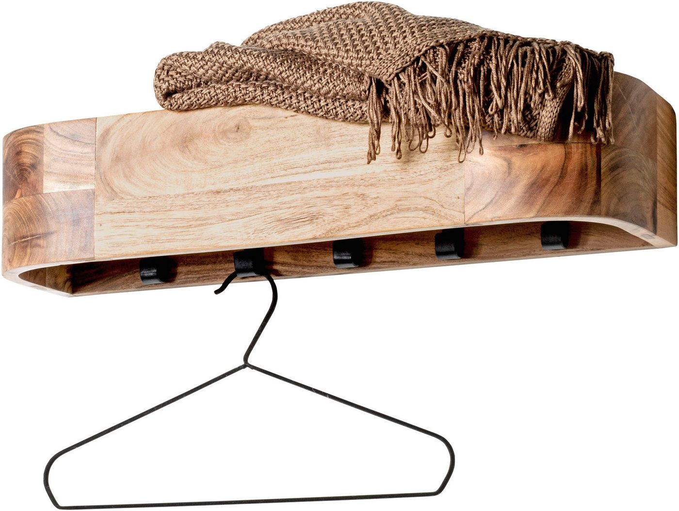 HAKU Wandgarderobe (1 St), rechteckig - aus Massivholz Braun - B/T/H 60/20/13 cm