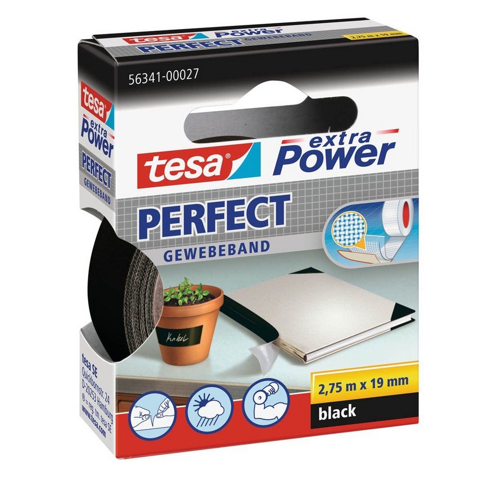 tesa Klebeband tesa® extra Power® Perfect 56341 Gewebeband schwarz 19mm x 2,75m