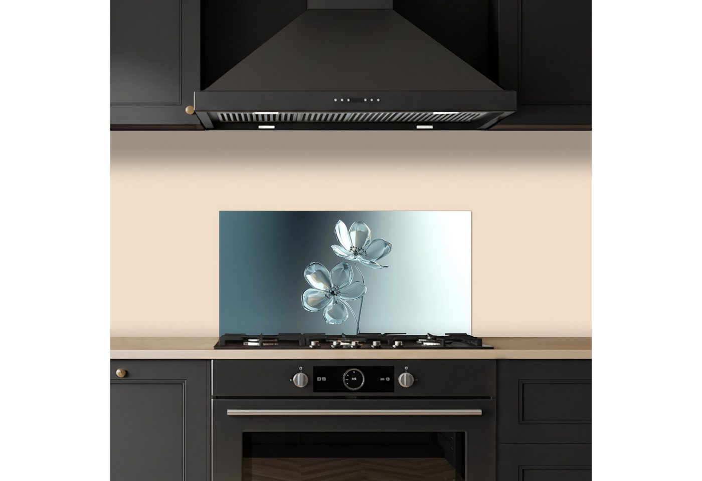 KitchenYeah Küchenrückwand selbstklebend (keine Folie) Kristall - Blumen - Grau, (1-tlg), Küchenrückwand, Spritzschutz, Kitchen, 60x30 cm