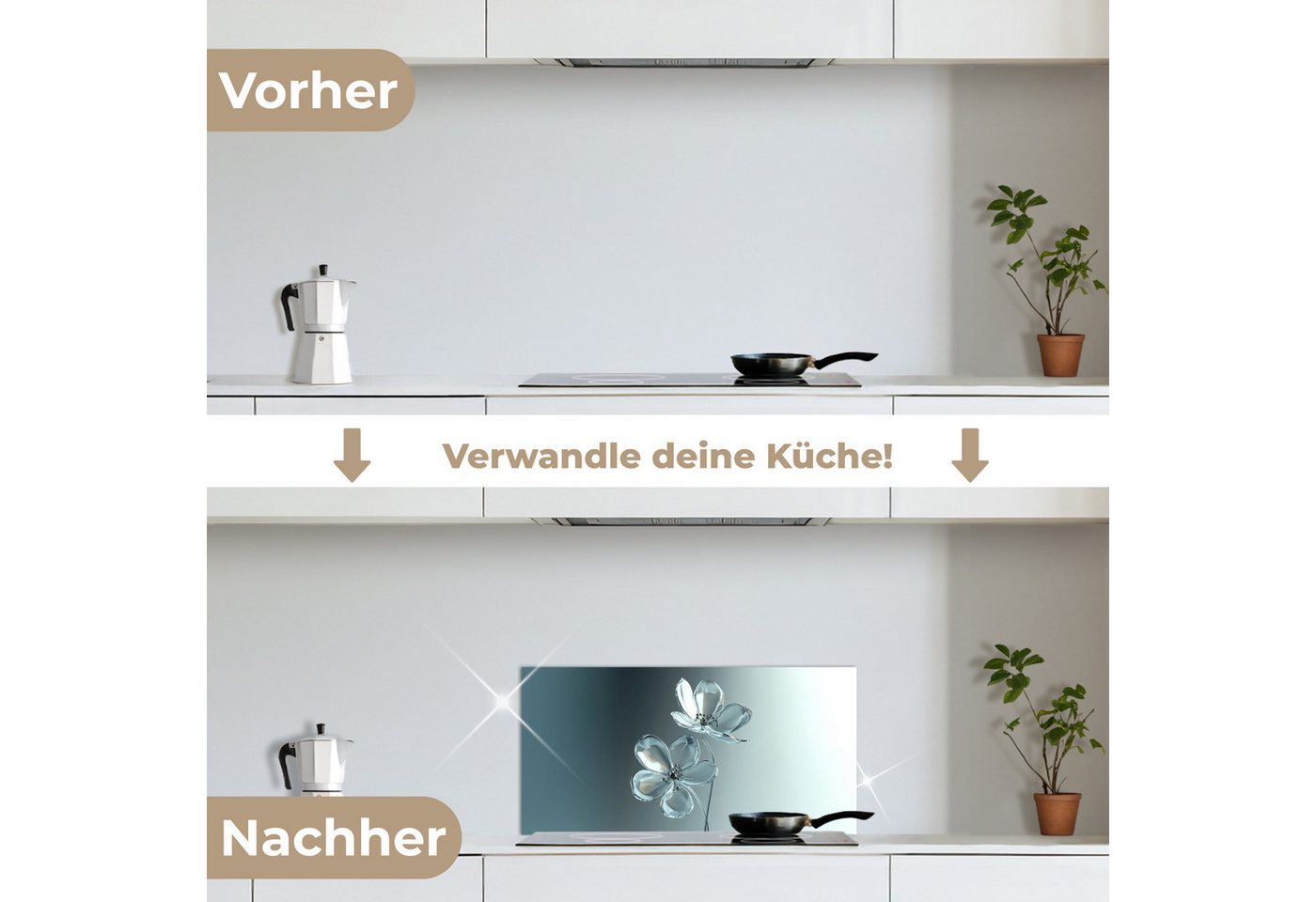 KitchenYeah Küchenrückwand selbstklebend (keine Folie) Kristall - Blumen - Grau, (1-tlg), Küchenrückwand, Spritzschutz, Kitchen, 60x30 cm Bild 2