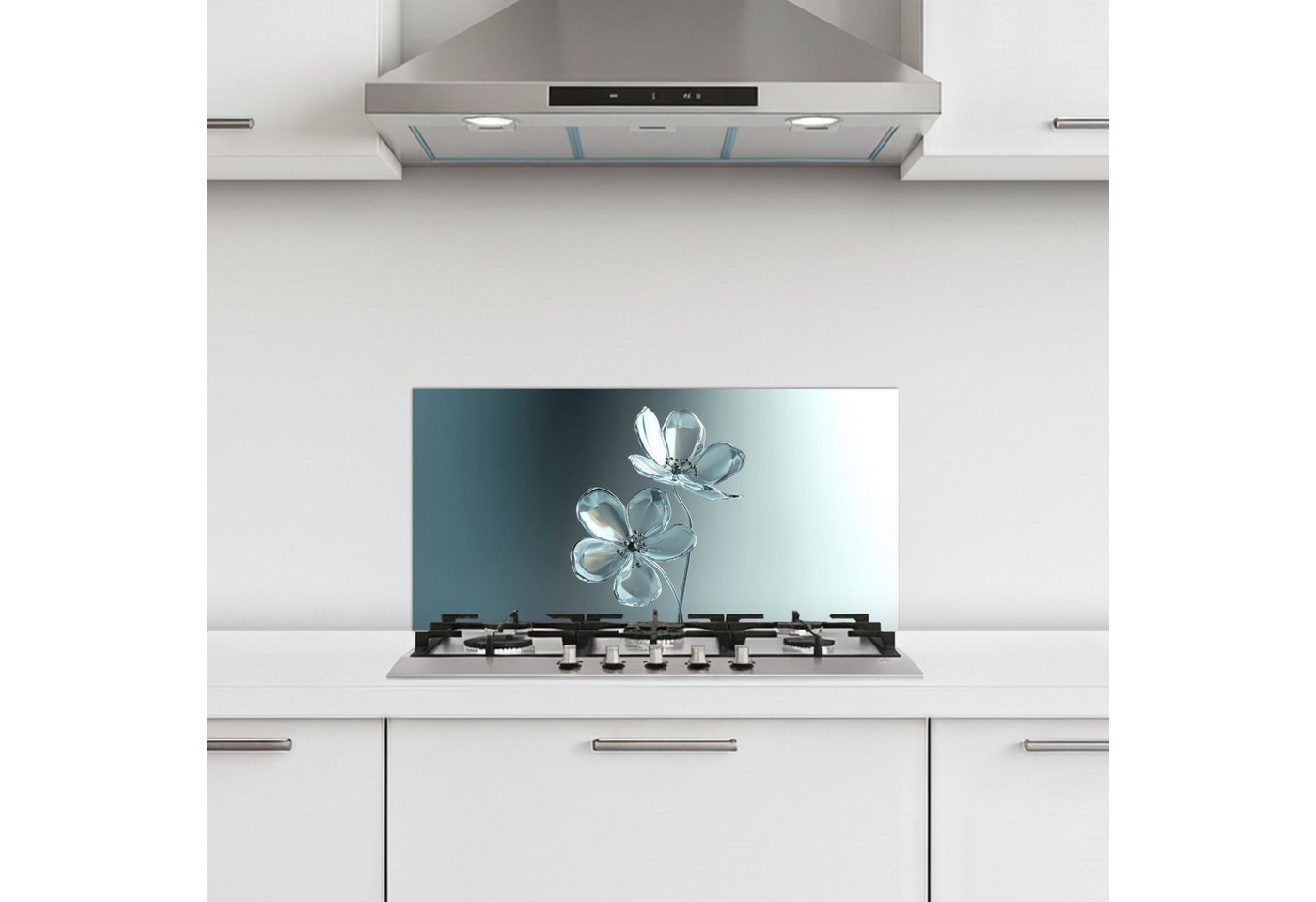 KitchenYeah Küchenrückwand selbstklebend (keine Folie) Kristall - Blumen - Grau, (1-tlg), Küchenrückwand, Spritzschutz, Kitchen, 60x30 cm Bild 3
