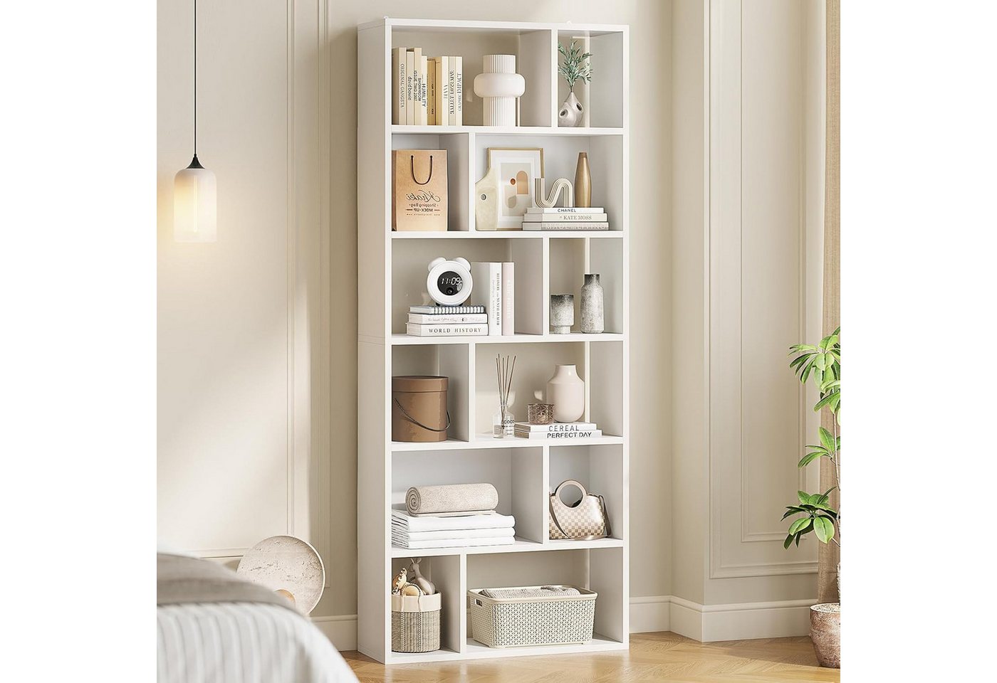 MSMASK Bücherregal Freistehend Bücherschrank mit 6 Ebenen und 12 offenen Fächern, 1-tlg., 173x60x24 cm – Ideal für Wohn- und Arbeitszimmer Bild 2
