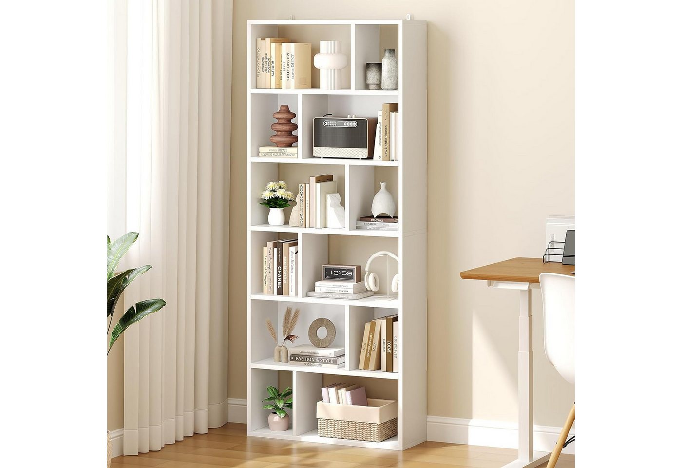 MSMASK Bücherregal Freistehend Bücherschrank mit 6 Ebenen und 12 offenen Fächern, 1-tlg., 173x60x24 cm – Ideal für Wohn- und Arbeitszimmer Bild 3