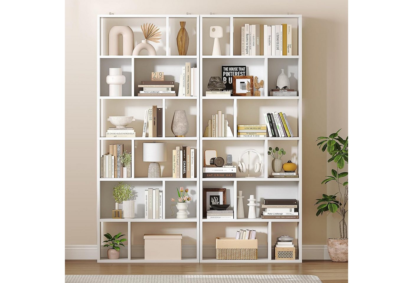 MSMASK Bücherregal Freistehend Bücherschrank mit 6 Ebenen und 12 offenen Fächern, 1-tlg., 173x60x24 cm – Ideal für Wohn- und Arbeitszimmer Bild 4