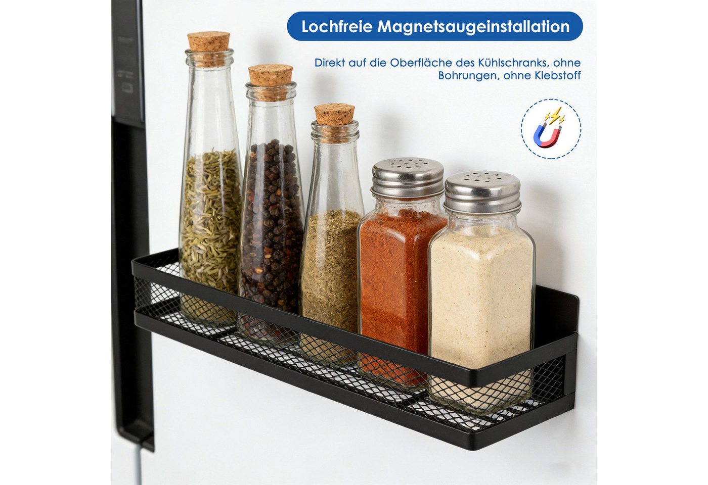 BlingBin Gewürzregal Magnetisches Gewürzregal für Kühlschrank, 4/3pcs Magnetregal mit Haken, 4er Set 4-tlg., mit beweglichen 8 Haken für Küchenorganisation und Lagerung Bild 3