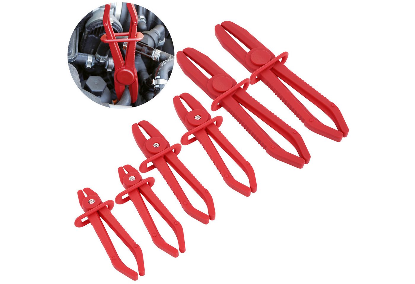BlingBin Schlauchklemmenzange 6er Set Schlauch Pinch Off Zangen Set Line Klemmen, mit Sicherungsring, 6er Set 6-tlg., groß: 25 cm, mittel: 18,5 cm, klein: 15,5 cm, 3 Größen, für Bremsschläuche, Kraftstoffschläuche, Kühlmittelschläuche Bild 5