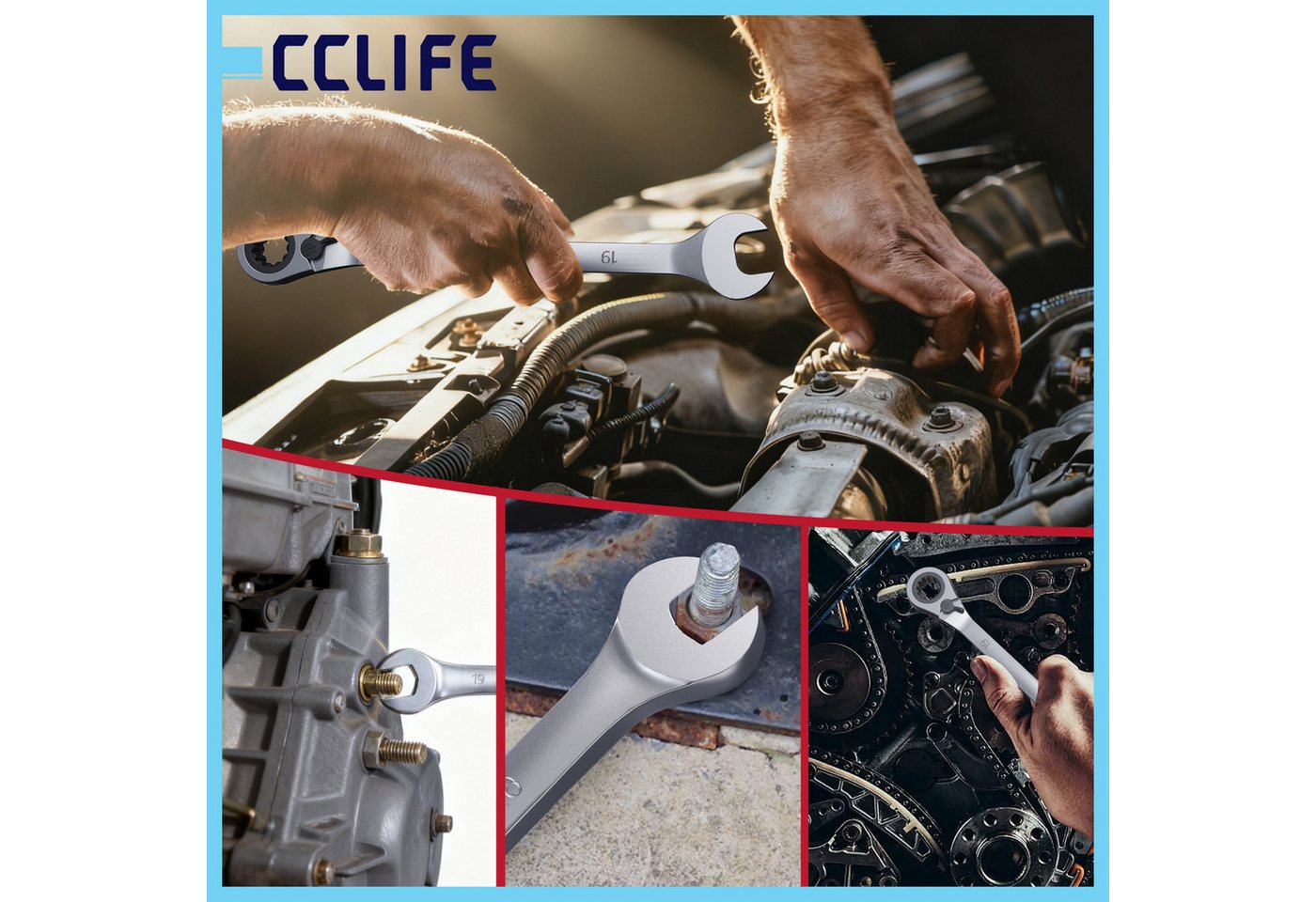 CCLIFE Gabel- und Ringschlüssel CCLIFE Umschaltbar Ratschenschluessel Satz Ringmaulschluessel (12 St)