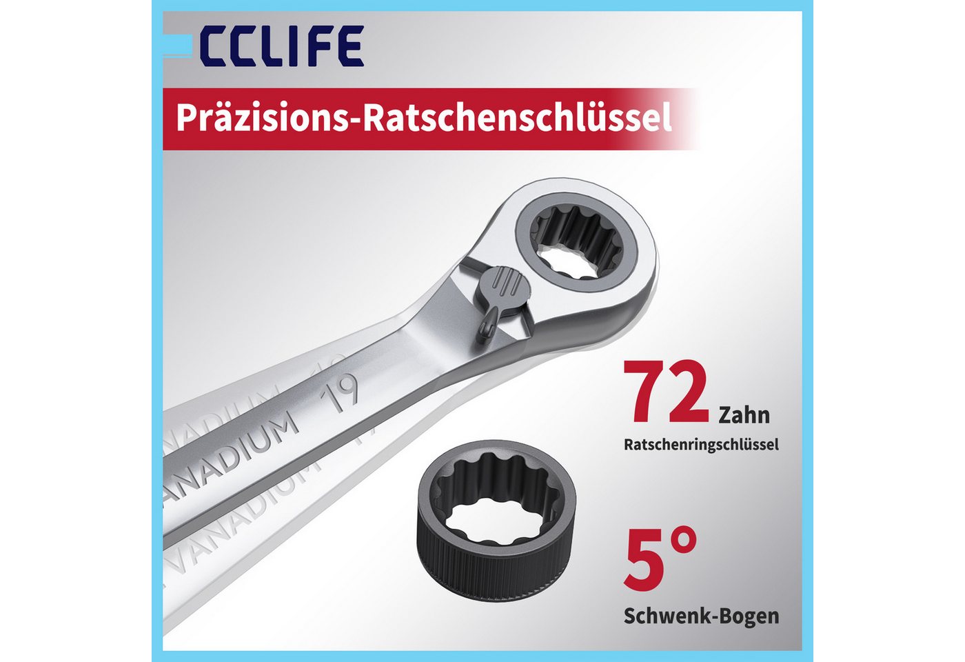 CCLIFE Gabel- und Ringschlüssel CCLIFE Umschaltbar Ratschenschluessel Satz Ringmaulschluessel (12 St) Bild 2