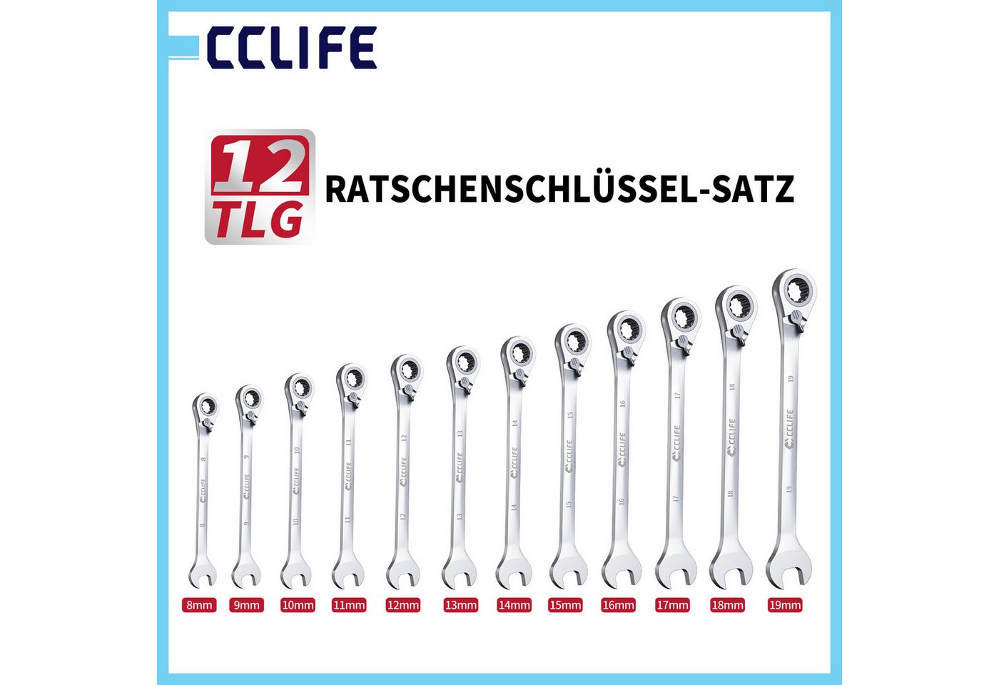 CCLIFE Gabel- und Ringschlüssel CCLIFE Umschaltbar Ratschenschluessel Satz Ringmaulschluessel (12 St) Bild 3