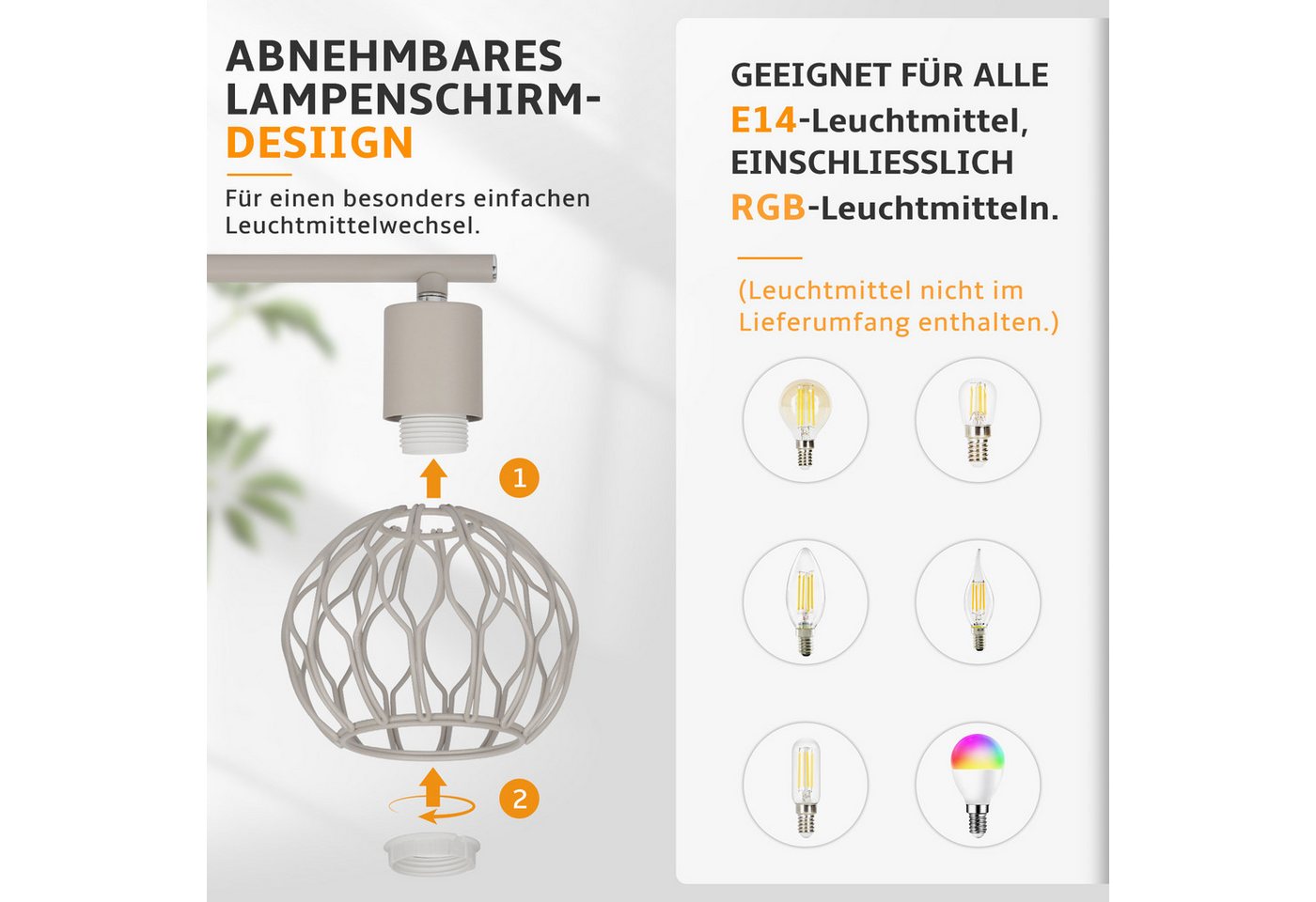 Nettlife Deckenstrahler E14 1/2/3/4flammig 350° schwenkbaren Spots moderner Deckenstrahler, ohne Leuchtmittel, individuell ausrichtbare Deckenleuchte für Wohnzimmer Küche Bild 2