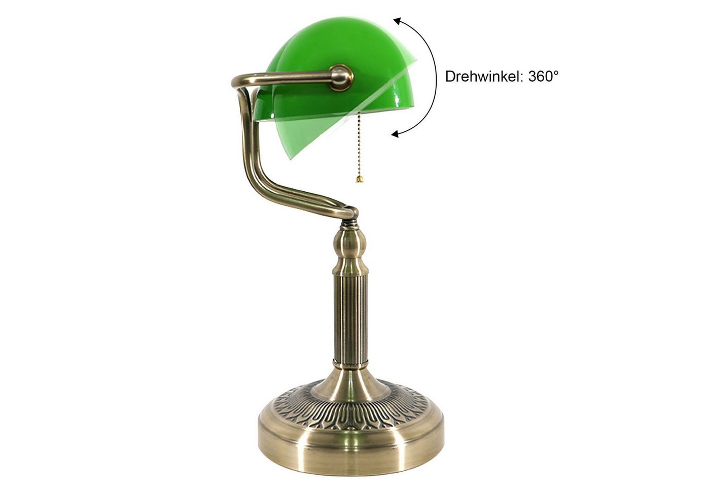 POPOLIC Tischleuchte Retro Bankerlampe aus grün Glas, LED Tischleuchte mit Kabelzugschalter, steckbare Dekoleuchte für Büro & Wohnzimmer