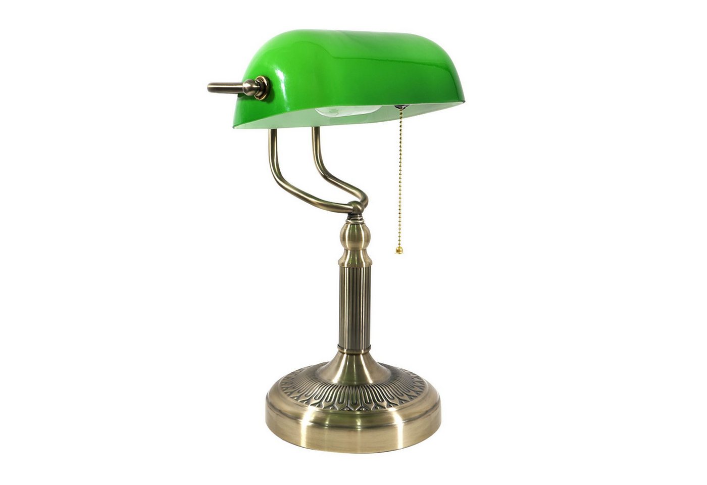 POPOLIC Tischleuchte Retro Bankerlampe aus grün Glas, LED Tischleuchte mit Kabelzugschalter, steckbare Dekoleuchte für Büro & Wohnzimmer Bild 2
