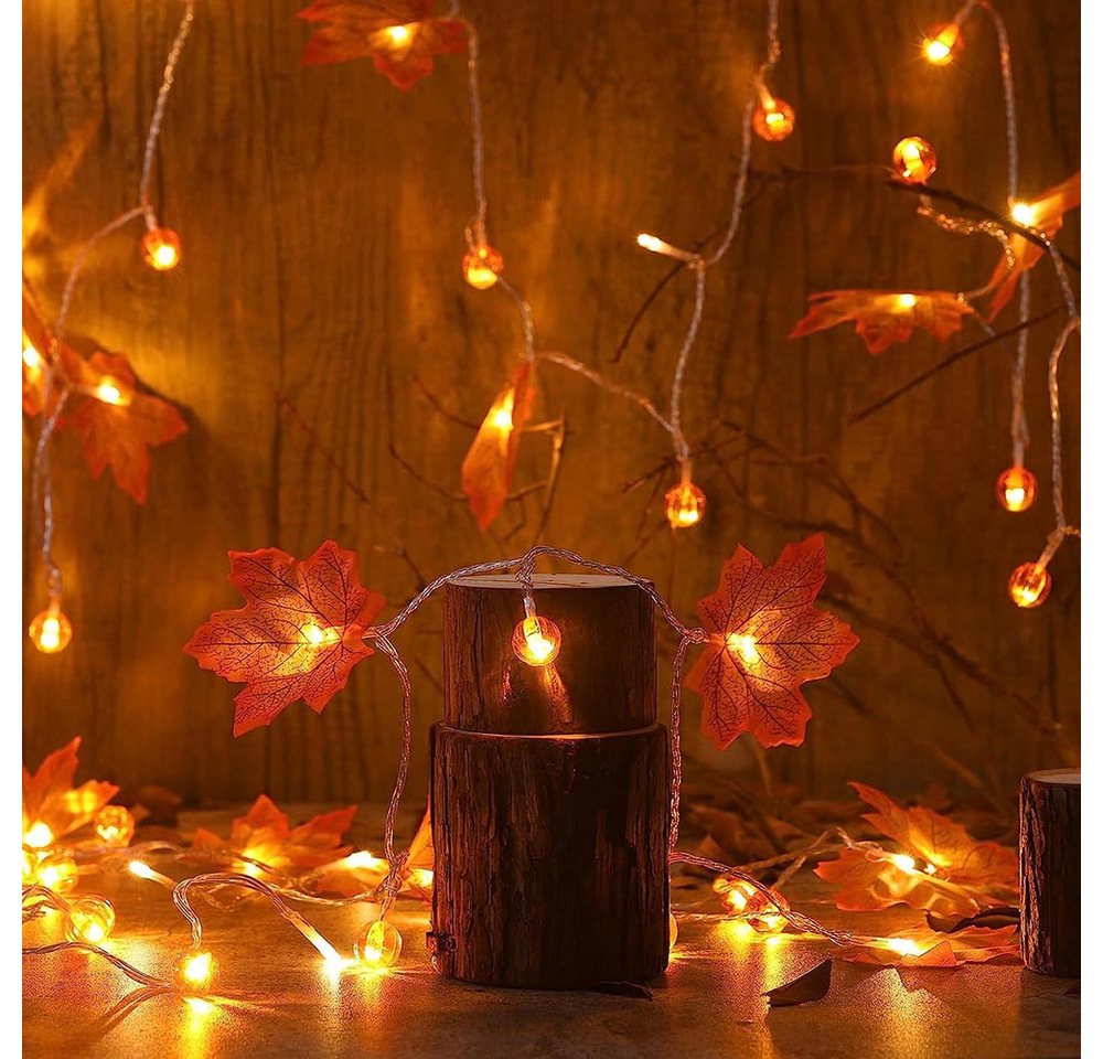 Lapamax LED-Lichterkette Herbst Lichterkette Batterie mit Ahornblättern, 1,5–6M, Halloween Deko, 2 Modi, für Halloween Theme Erntedankfest Weihnachtsfeiern