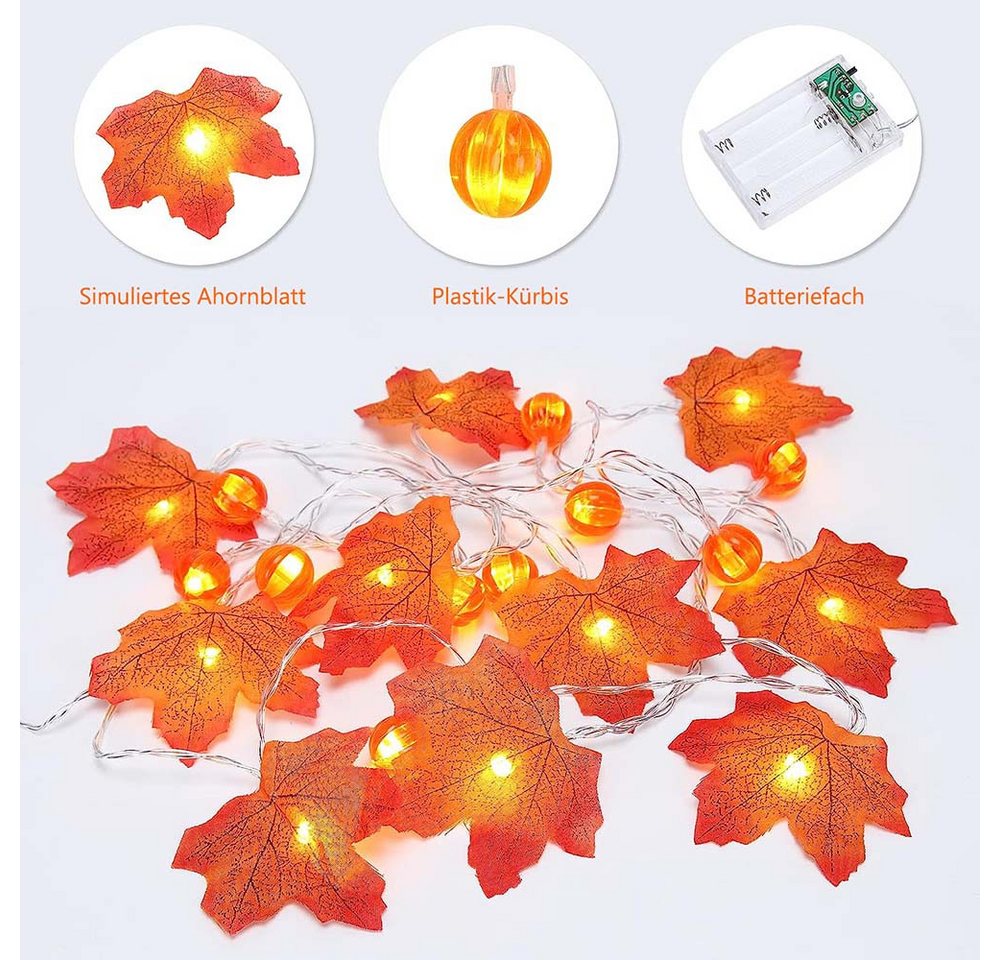 Lapamax LED-Lichterkette Herbst Lichterkette Batterie mit Ahornblättern, 1,5–6M, Halloween Deko, 2 Modi, für Halloween Theme Erntedankfest Weihnachtsfeiern Bild 2