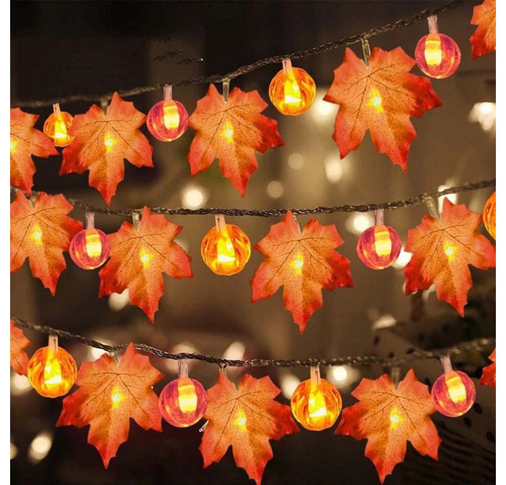 Lapamax LED-Lichterkette Herbst Lichterkette Batterie mit Ahornblättern, 1,5–6M, Halloween Deko, 2 Modi, für Halloween Theme Erntedankfest Weihnachtsfeiern Bild 3