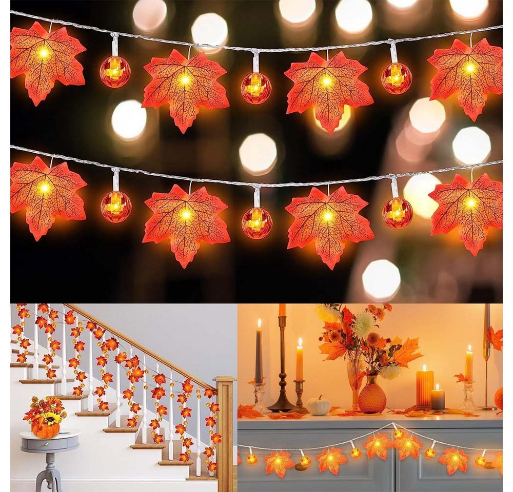Lapamax LED-Lichterkette Herbst Lichterkette Batterie mit Ahornblättern, 1,5–6M, Halloween Deko, 2 Modi, für Halloween Theme Erntedankfest Weihnachtsfeiern Bild 4
