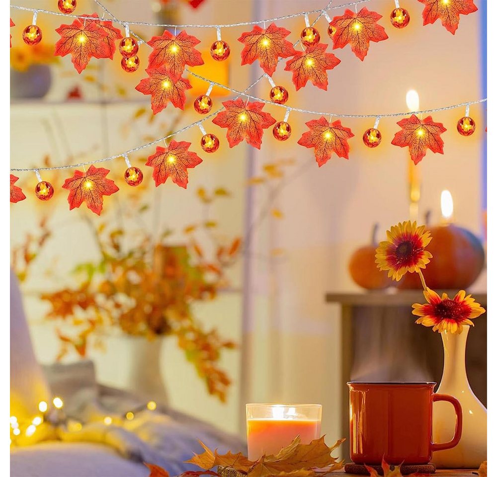 Lapamax LED-Lichterkette Herbst Lichterkette Batterie mit Ahornblättern, 1,5–6M, Halloween Deko, 2 Modi, für Halloween Theme Erntedankfest Weihnachtsfeiern Bild 5