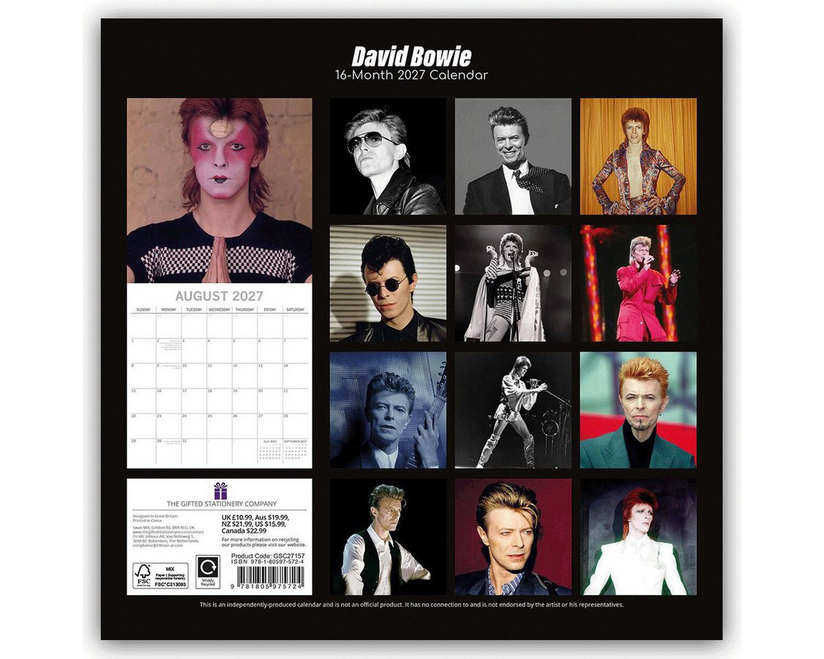 Wandkalender David Bowie 2027 – 16-Monatskalender: Original Gifted Stationery-Ka Bild 2