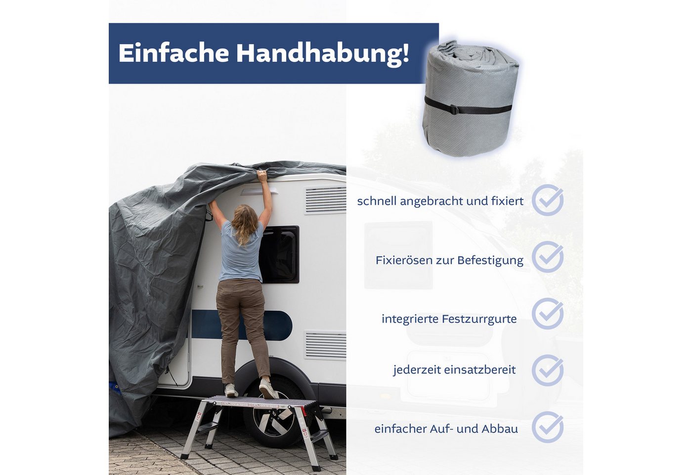 Lemodo Wohnwagenschutzhülle Abdeckung für Wohnwagen, Zurrgurte für die Fixierung Bild 2