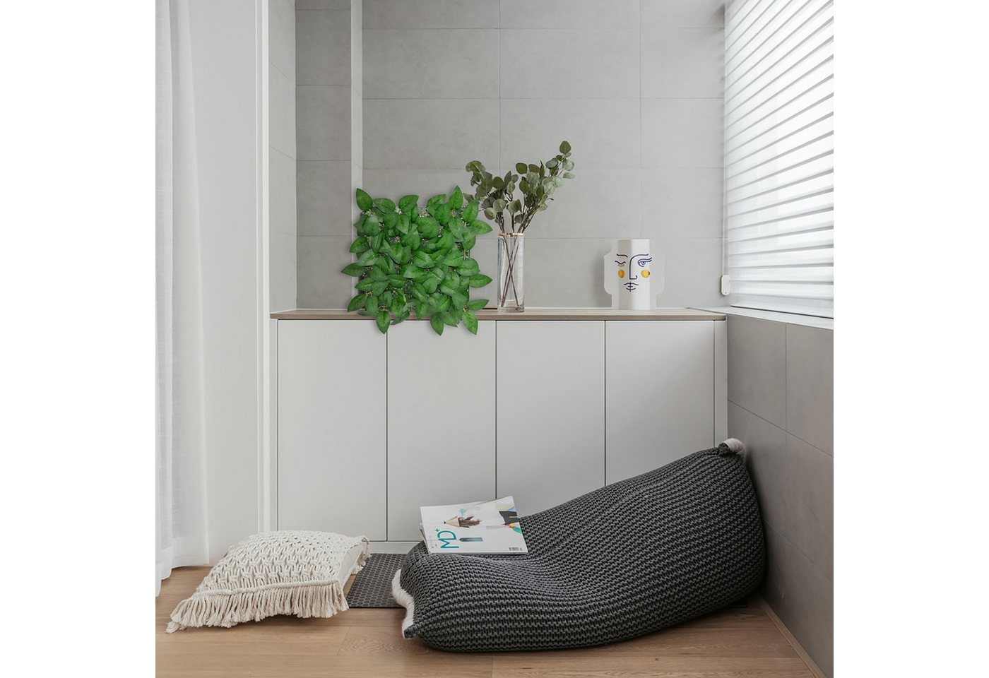 Kunstpflanze Pflanzenwand Roseleaf, Elegante Wandgestaltung, Kubus, Einfach mit anderen Modulen der gleichen Größe kombinierbar Bild 5