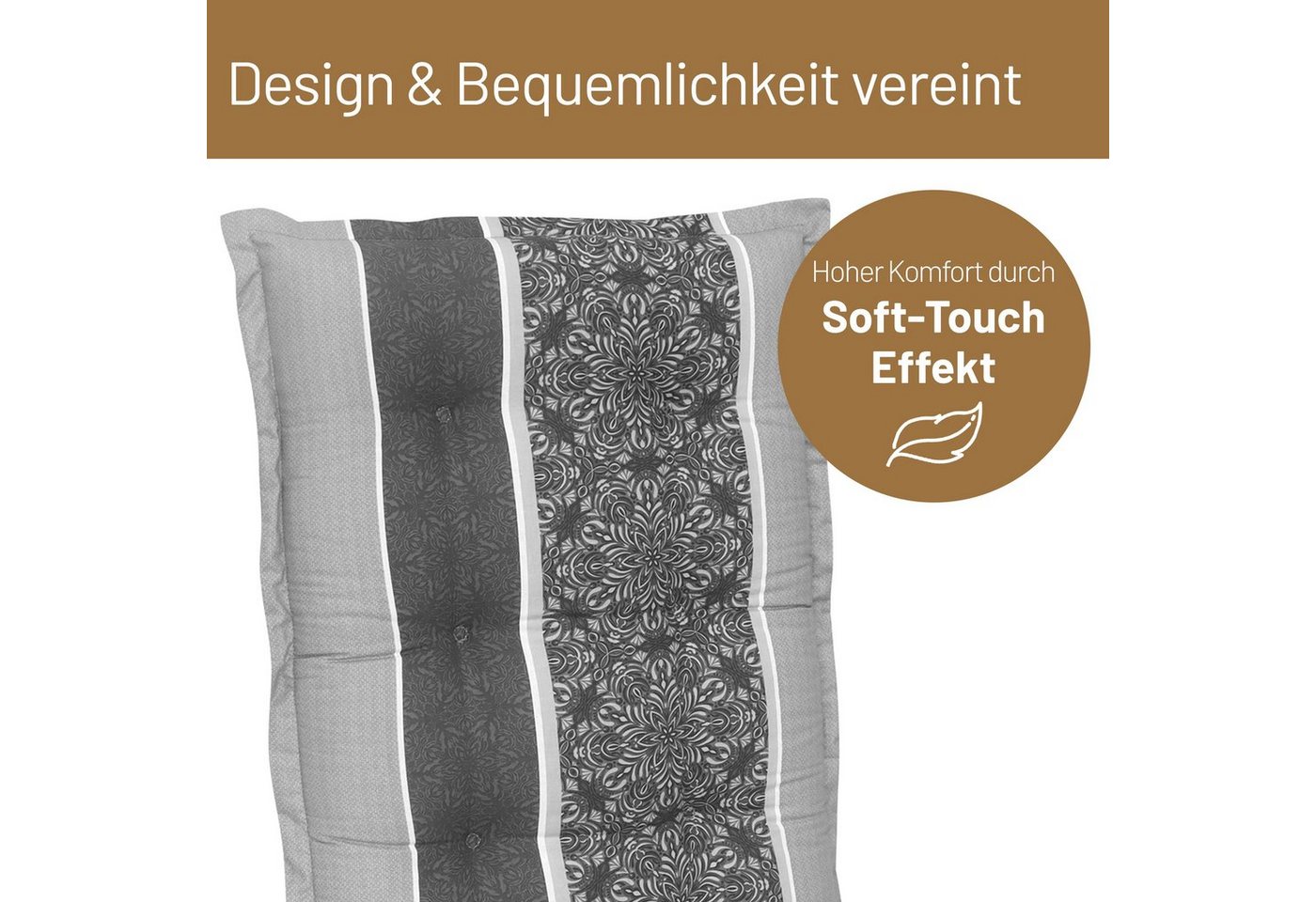 Herlag Hochlehnerauflage Valeria Gartenstuhlauflage 123x50x7,5cm, Streifen-Grau Gartenmöbelauflage