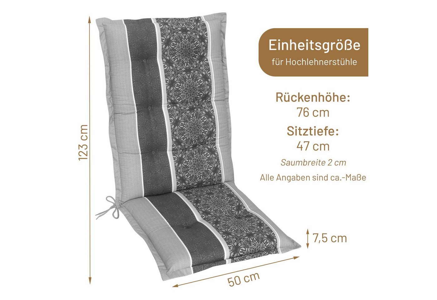 Herlag Hochlehnerauflage Valeria Gartenstuhlauflage 123x50x7,5cm, Streifen-Grau Gartenmöbelauflage Bild 4