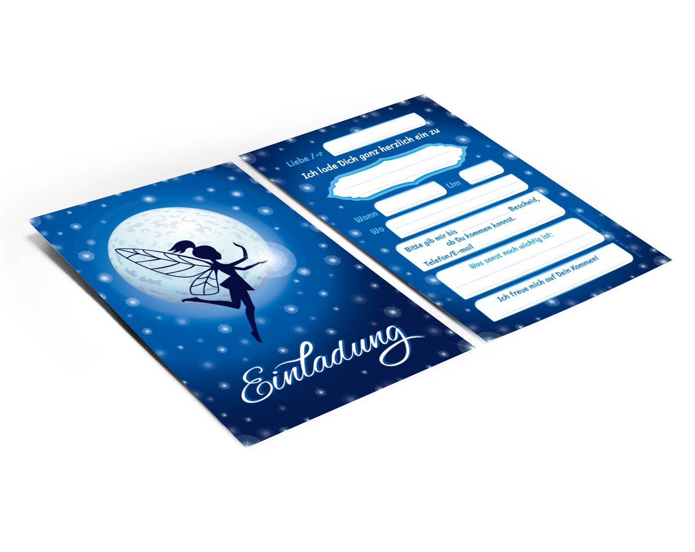 JUNAPACK Einladungskarten Fee Einladungen zum Kindergeburtstag Karten Mädchen Feen blau, Einladungskarten mit Fee zum Kindergeburtstag Bild 3