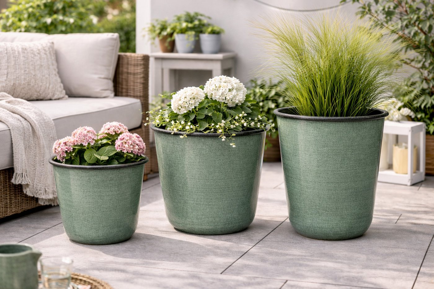 finehomegarden Pflanzkübel Metall Kübel Pflanzgefäß grün Pflanztopf Ø26+28+32cm Blumenkübel (1 St), Pflanzschale Blumentopf Garten 3Größen wählbar / Paket Bild 4