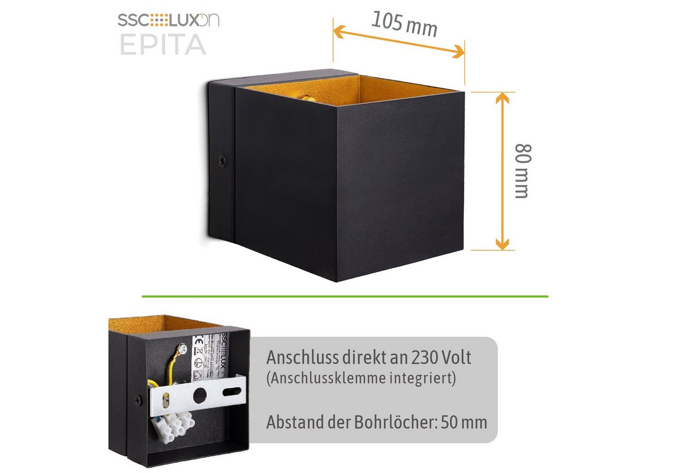 SSC-LUXon LED Wandleuchte LED Wandleuchte EPITA schwarz Up Down mit G9 Birne 3W dimmbar warmweiß, Warmweiß Bild 3