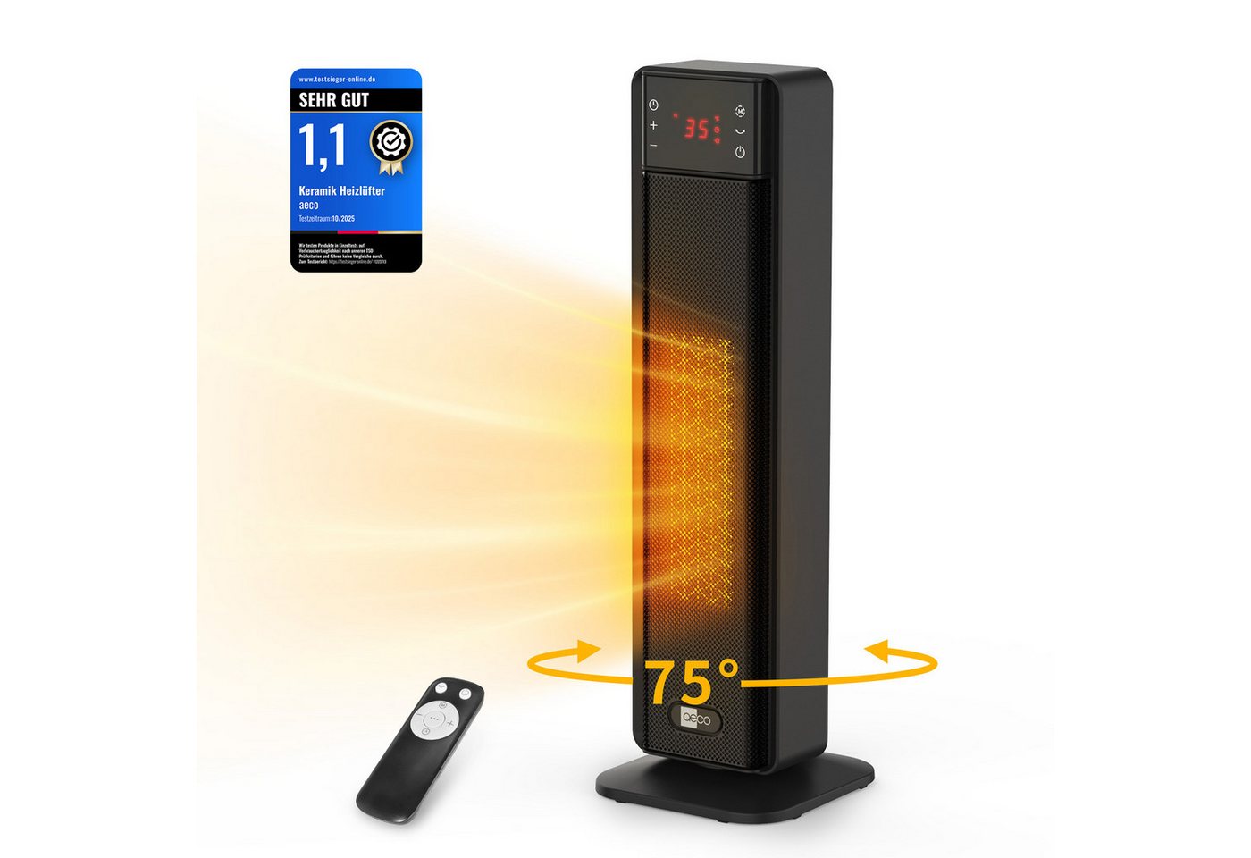 AECO Heizlüfter EcoHeat Boost, Fernbedienung,Lüfterfunktion,Oszillation,LED Touch-Display, 24h-Timer