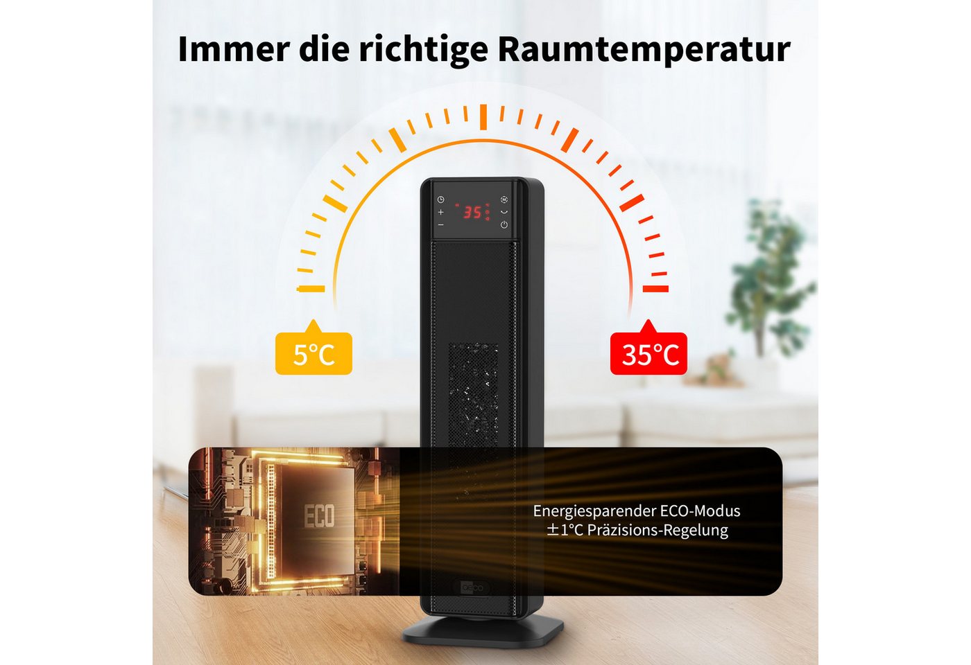 AECO Heizlüfter EcoHeat Boost, Fernbedienung,Lüfterfunktion,Oszillation,LED Touch-Display, 24h-Timer Bild 3