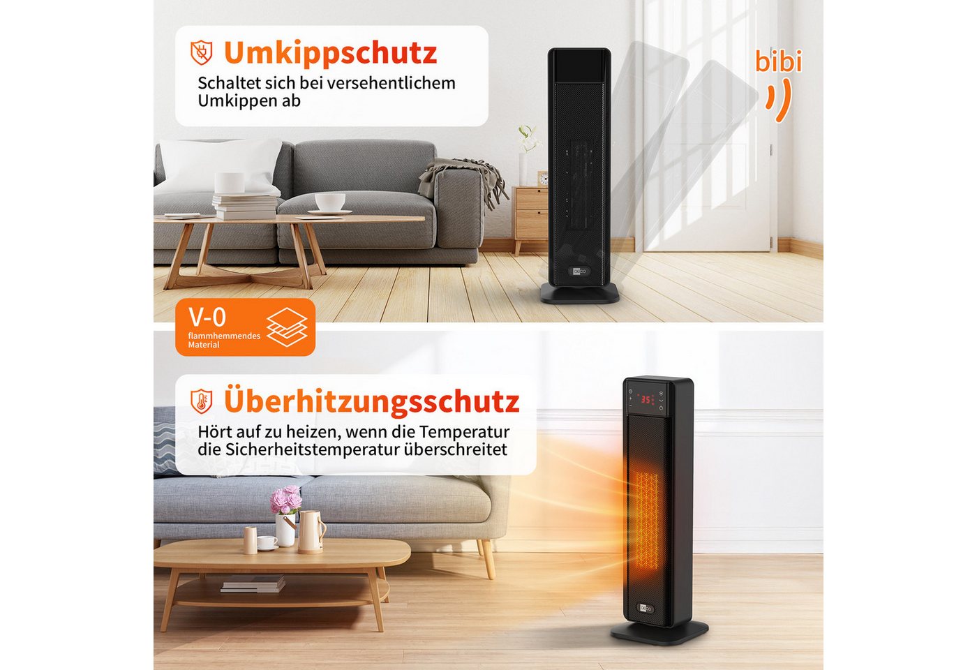 AECO Heizlüfter EcoHeat Boost, Fernbedienung,Lüfterfunktion,Oszillation,LED Touch-Display, 24h-Timer Bild 4