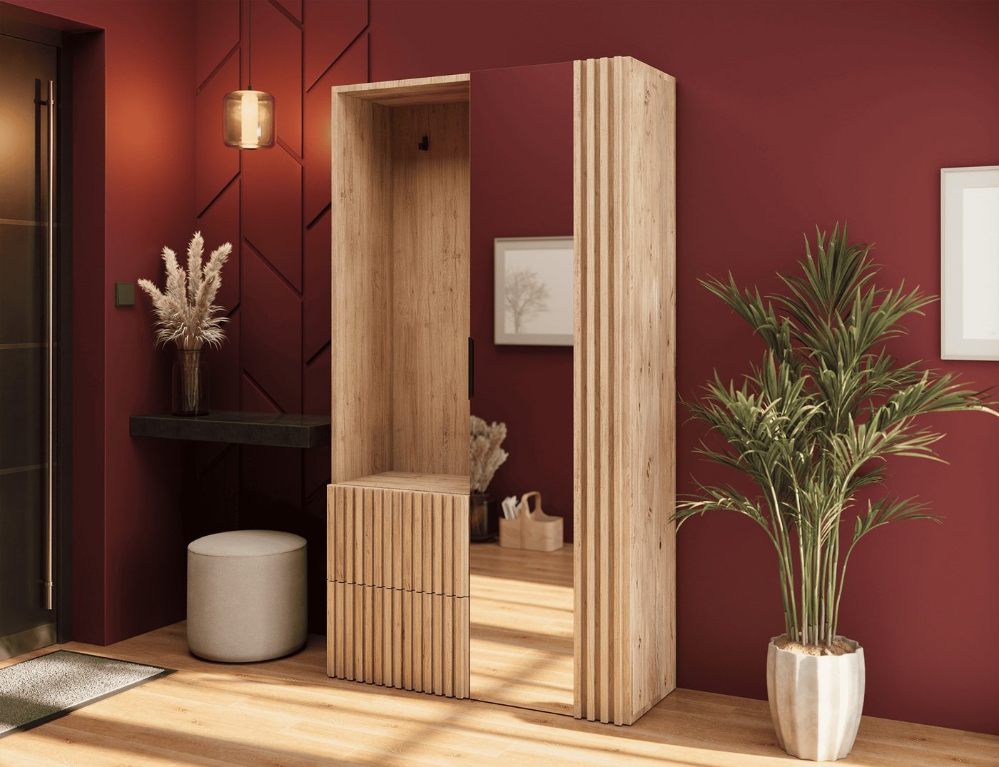 MOEBLO Garderobenschrank TALERIO (Schuhschrank, mit Spiegel Flurgarderobe Schrank, Dielenschrank Wandschrank Regal Diele & Flur Kleiderschrank) (BxHxT: 180x100x35)
