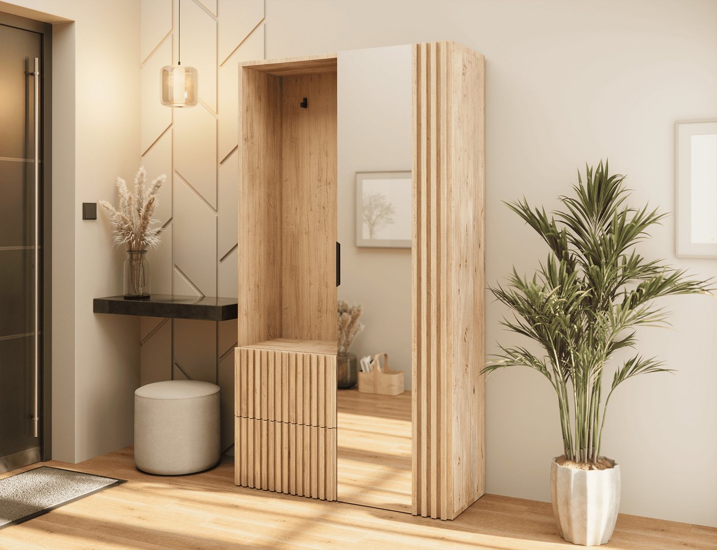 MOEBLO Garderobenschrank TALERIO (Schuhschrank, mit Spiegel Flurgarderobe Schrank, Dielenschrank Wandschrank Regal Diele & Flur Kleiderschrank) (BxHxT: 180x100x35) Bild 3