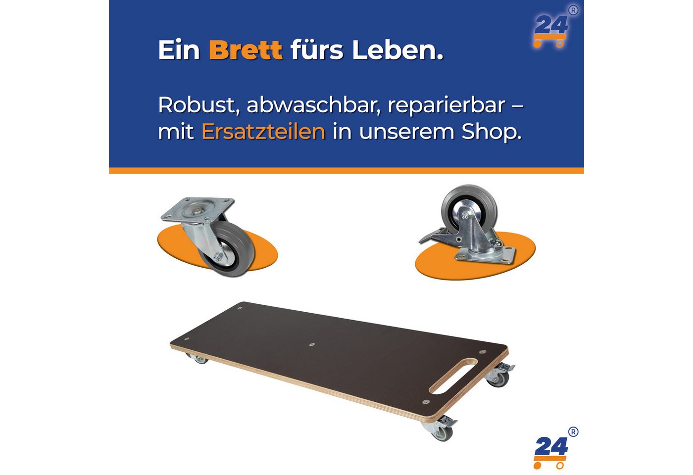 Rollbrett24 Transportroller Lastenmeter 100x30cm - 180kg Traglast, Möbel & Umzug, (1-St., 1 Meter langes Rollbrett für sperrige Gegenstände), praktische Transporthilfe für sperrige Gegenstände Bild 3