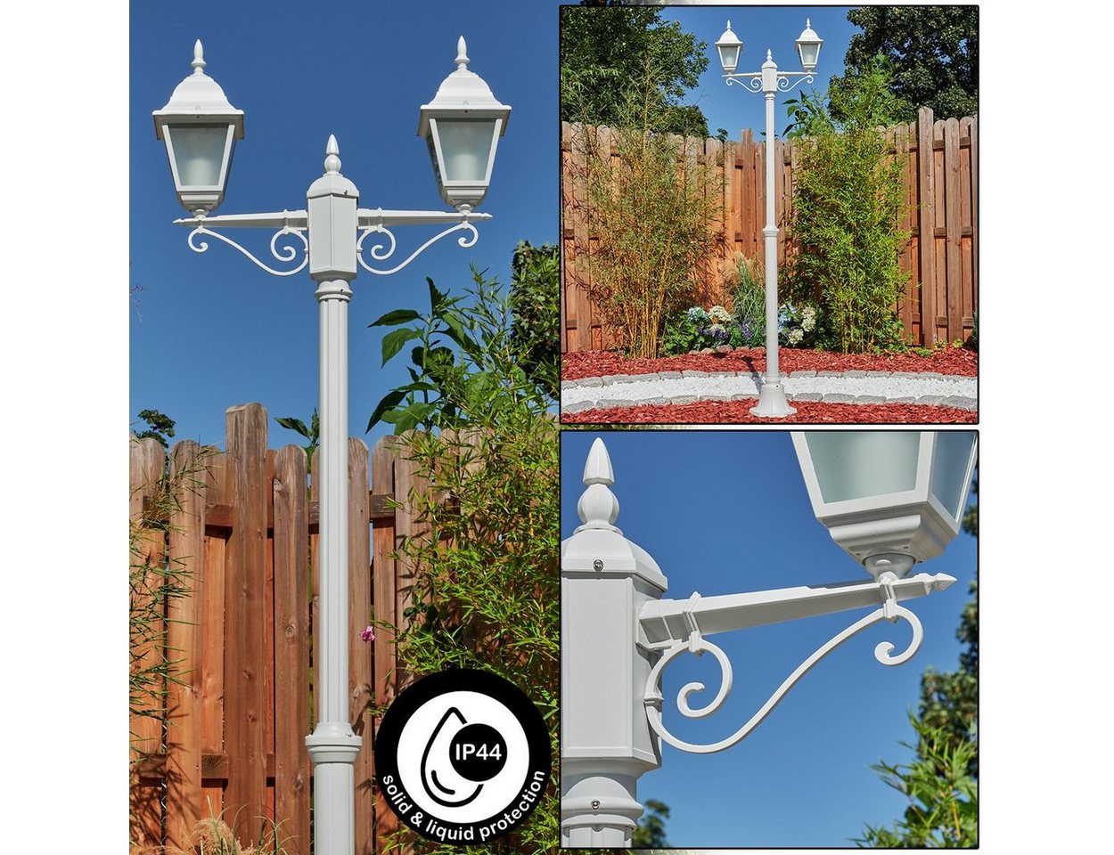 hofstein Außen-Stehlampe moderne Wegeleuchte aus Metall/Glas in Weiß/Milchglas, ohne Leuchtmittel, Kandelaber, Gartenbeleuchtung IP44, 2x E27, ohne Leuchtmittel