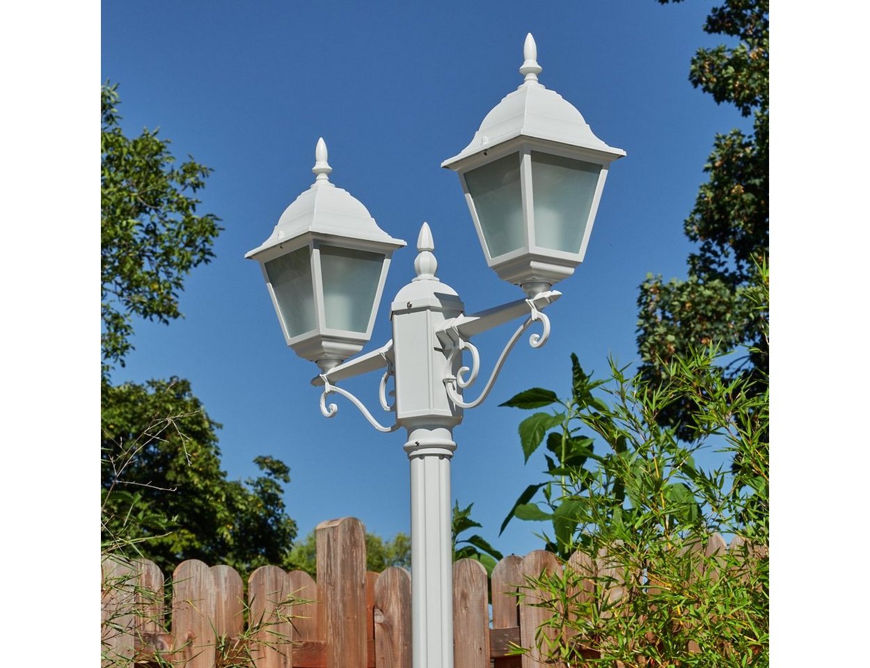 hofstein Außen-Stehlampe moderne Wegeleuchte aus Metall/Glas in Weiß/Milchglas, ohne Leuchtmittel, Kandelaber, Gartenbeleuchtung IP44, 2x E27, ohne Leuchtmittel Bild 5