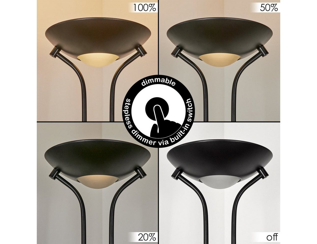 hofstein Stehlampe moderne Bodenlampe aus Metall/Glas in Schwarz/Weiß, LED fest integriert, 3000 Kelvin, verstellbare Stehlampe, 2070 Lumen, dimmbar über An-/Ausschalter Bild 5