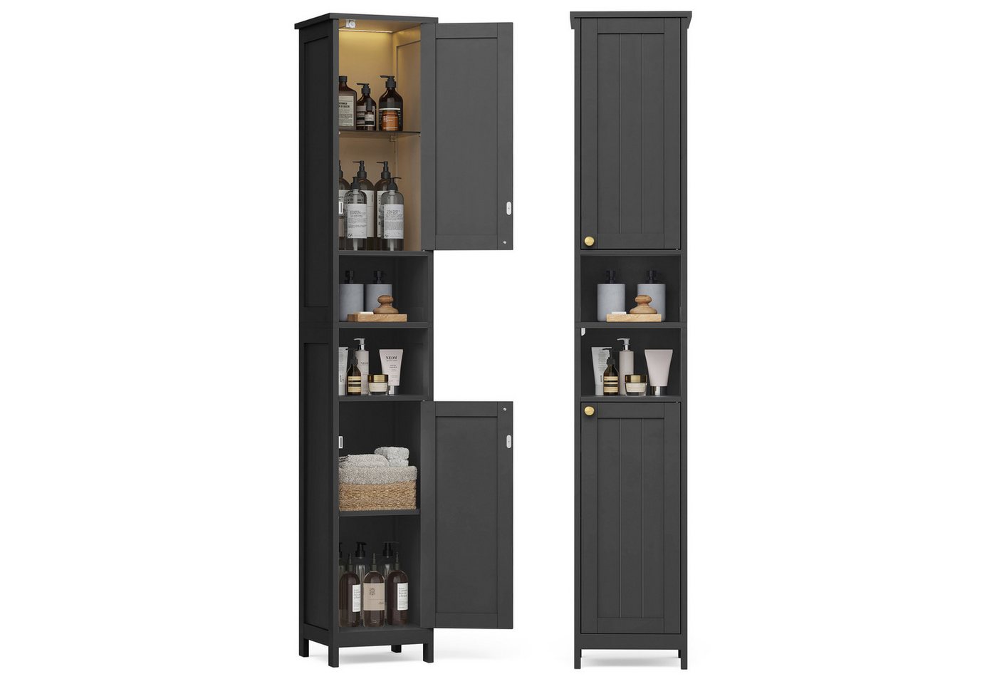 VASAGLE Badkommode Badezimmerschrank schlanker Badschrank mit Beleuchtung, 30 cm breit, mit verstellbaren Ablagen, modern, hoch, für kleine Räume Bild 3