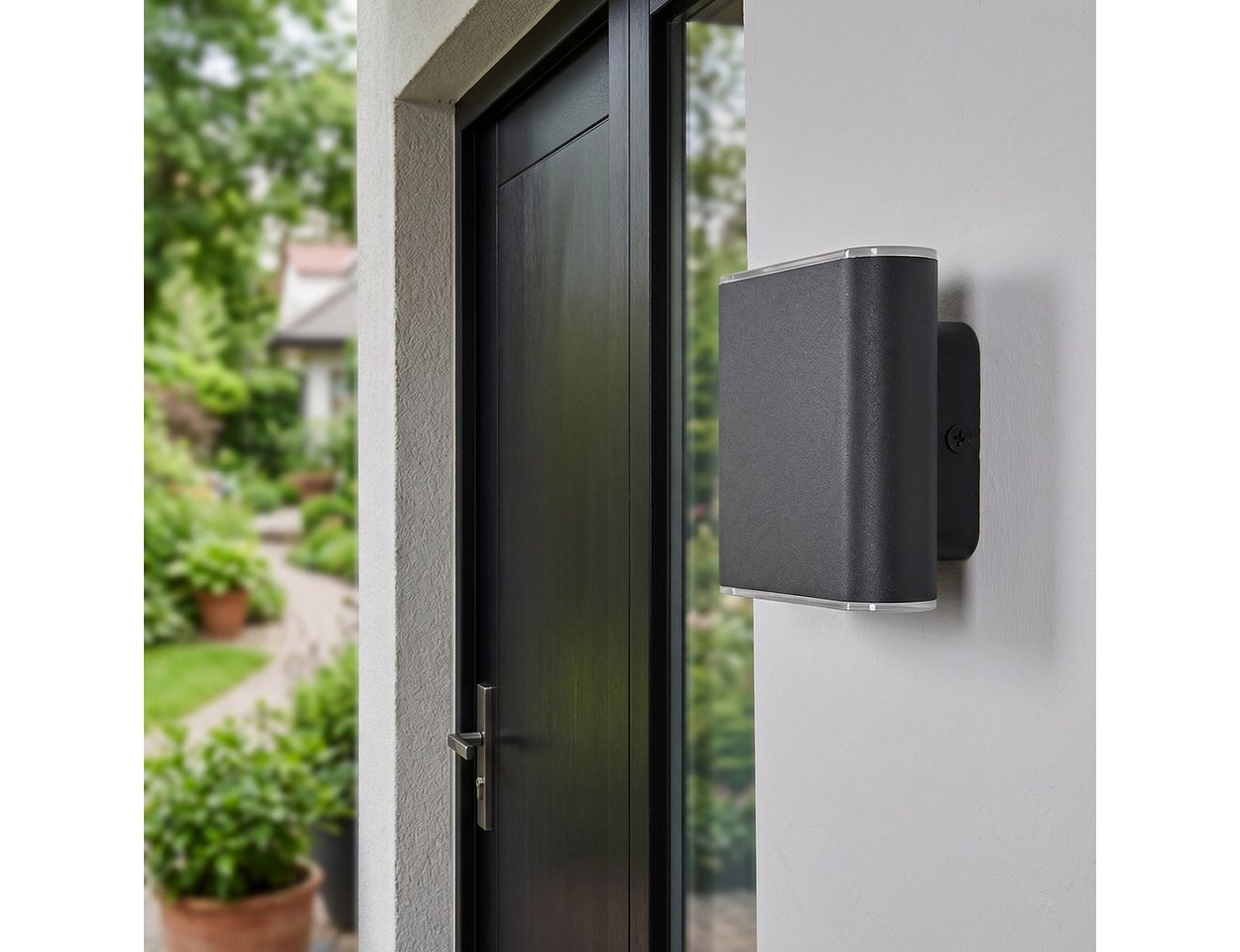 hofstein Außen-Wandleuchte Außenwandlampe aus Metall/Kunststoff in Anthrazit/Weiß, LED wechselbar, 3000 Kelvin, moderne Wandleuchte für Garten, 6 Watt, 700 Lumen, 3000 Kelvin, IP65
