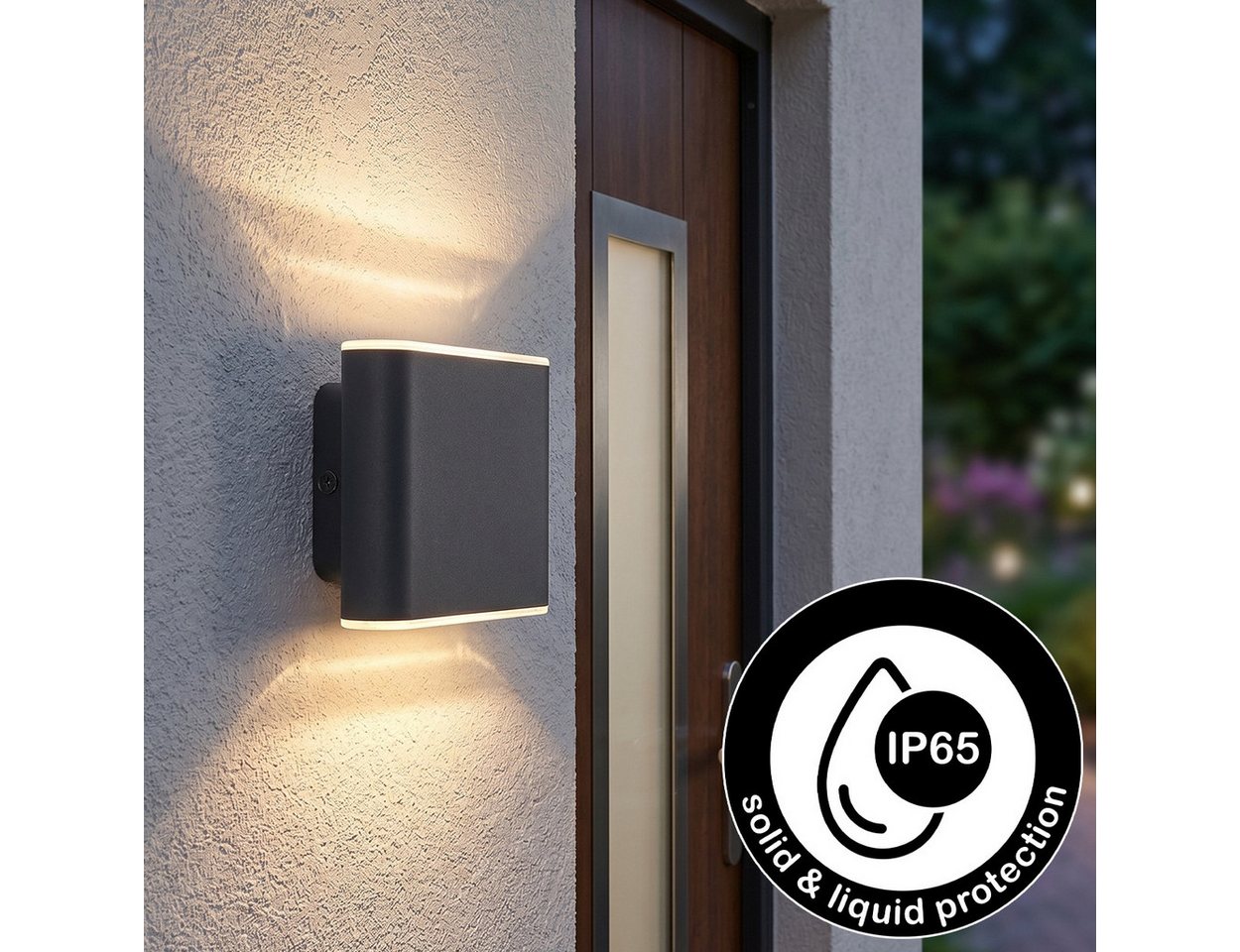 hofstein Außen-Wandleuchte Außenwandlampe aus Metall/Kunststoff in Anthrazit/Weiß, LED wechselbar, 3000 Kelvin, moderne Wandleuchte für Garten, 6 Watt, 700 Lumen, 3000 Kelvin, IP65 Bild 2