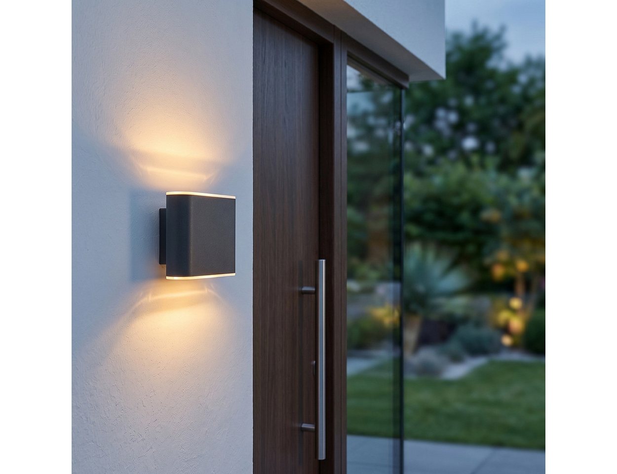 hofstein Außen-Wandleuchte Außenwandlampe aus Metall/Kunststoff in Anthrazit/Weiß, LED wechselbar, 3000 Kelvin, moderne Wandleuchte für Garten, 6 Watt, 700 Lumen, 3000 Kelvin, IP65 Bild 4