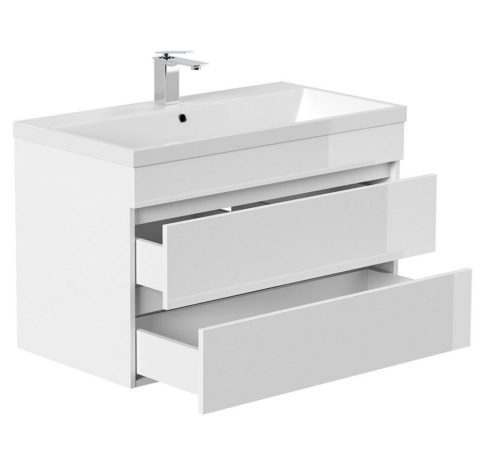 Lomadox Waschtisch FROME-02, 90 cm, hängend, weiß Hochglanz, mit 3 Schubladen