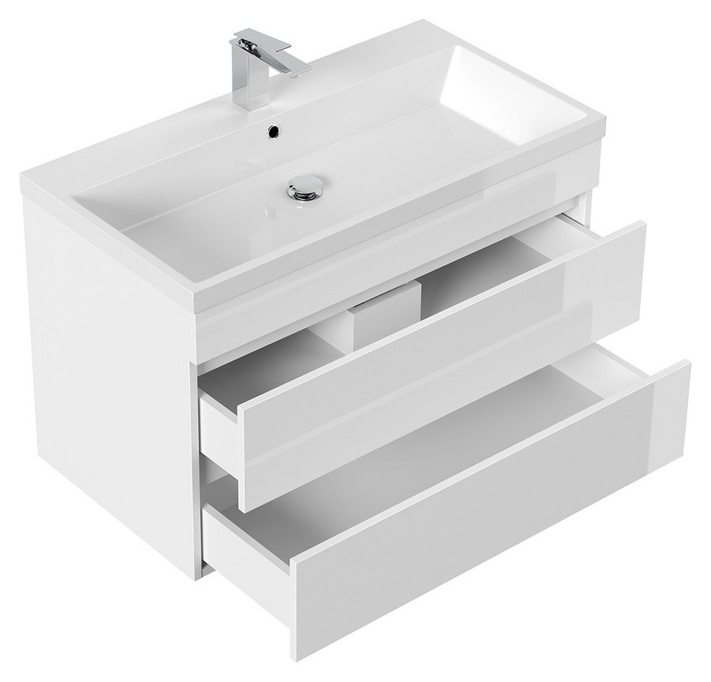 Lomadox Waschtisch FROME-02, 90 cm, hängend, weiß Hochglanz, mit 3 Schubladen Bild 3