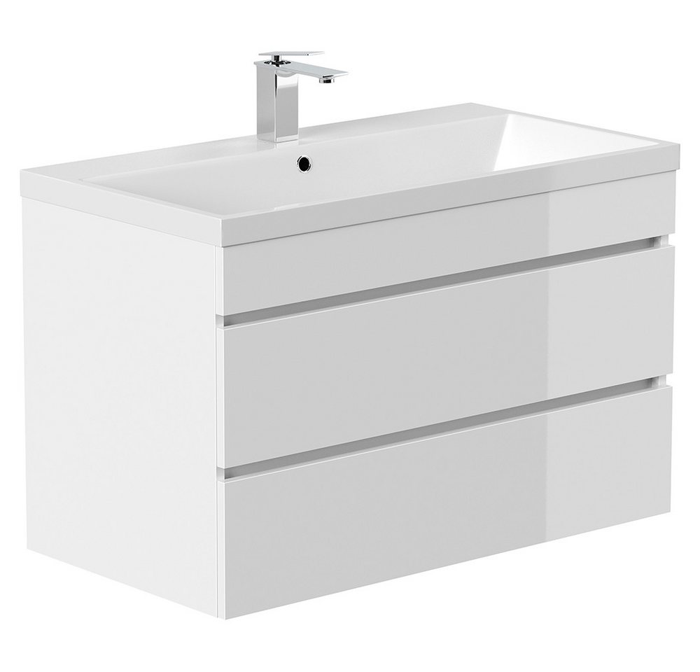 Lomadox Waschtisch FROME-02, 90 cm, hängend, weiß Hochglanz, mit 3 Schubladen Bild 4