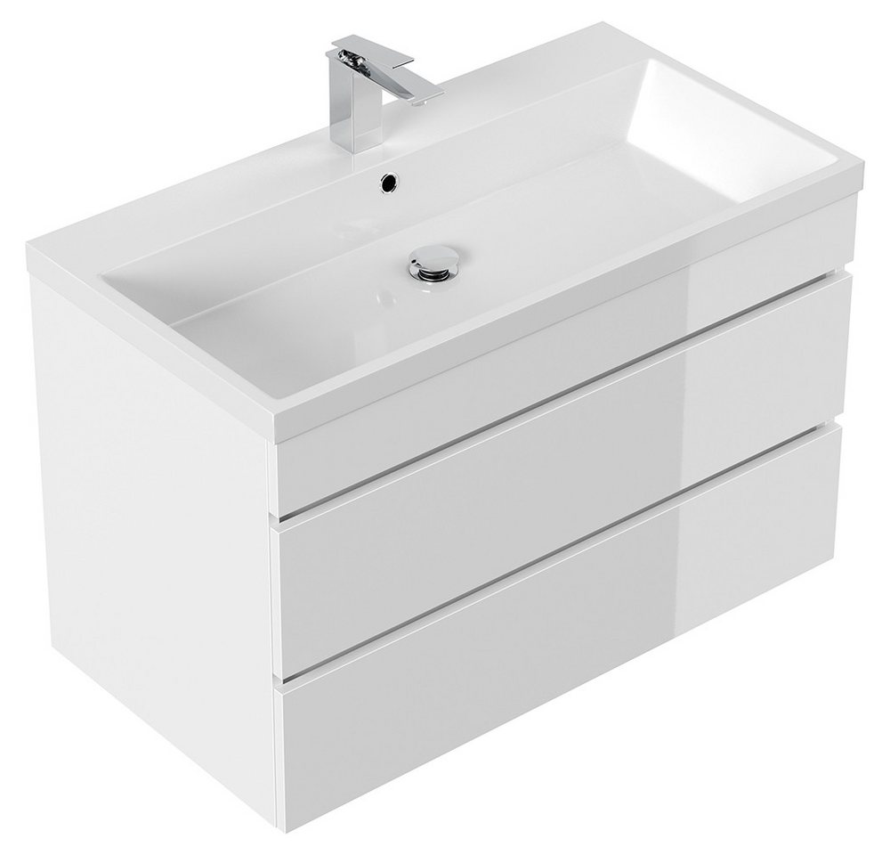 Lomadox Waschtisch FROME-02, 90 cm, hängend, weiß Hochglanz, mit 3 Schubladen Bild 5